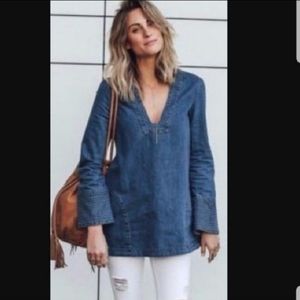 Free People Women's Blue Denim Boho Festival Top Size S